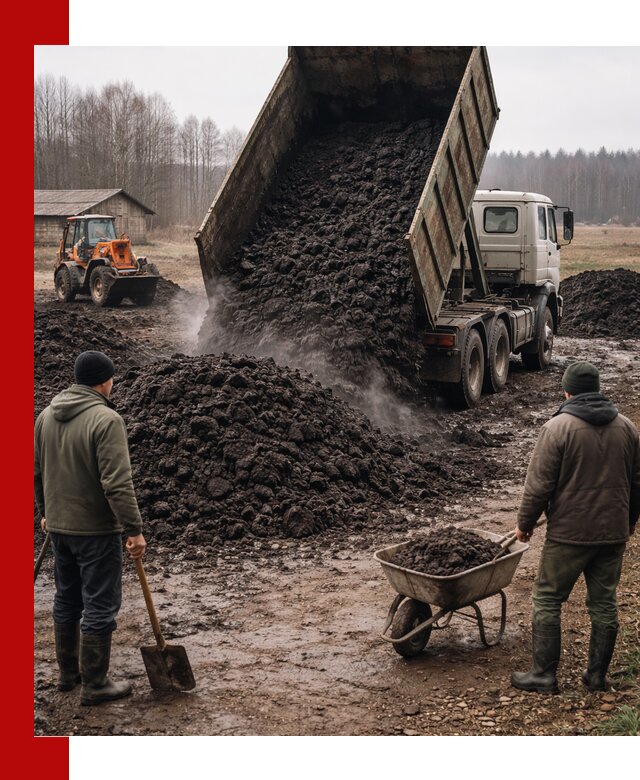 Доставка низинного торфа с разгрузкой и доставкой в Братске