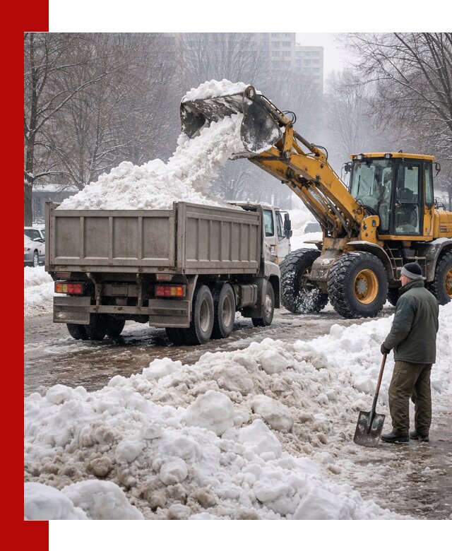 Вывоз снега грузовой техникой в Братске оперативно и чисто