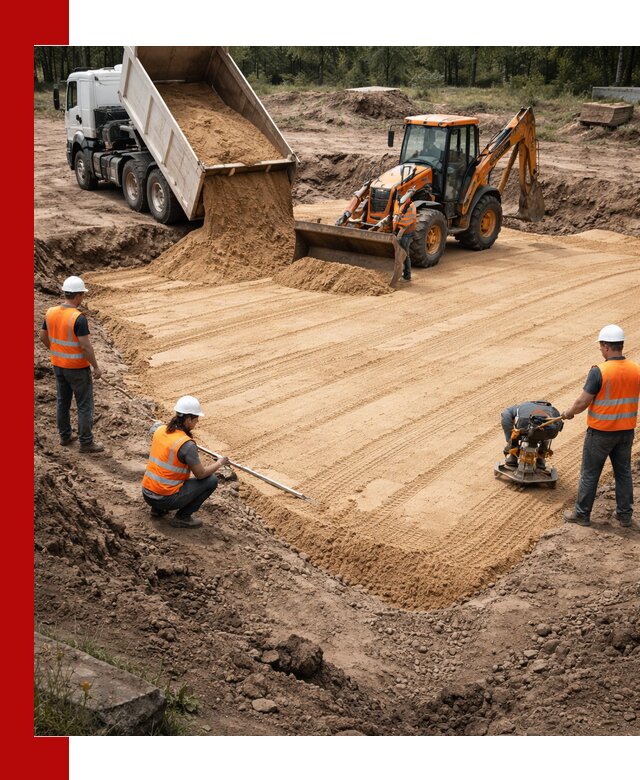 Устройство песчаной подушки для фундаментов и дорог в Братске